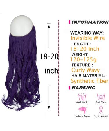 OMGREAT Halo Hair Extensions 18 Inch Curly Wavy Invisible Wire Deep Purple - 4.2 Oz | Women's Secret Crown Hairpiece - Buy Online on GoSupps.com