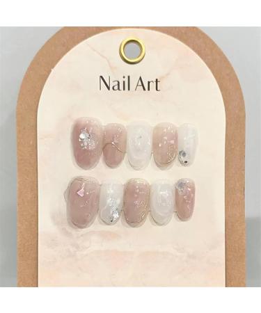 Nail Tips False Nails Tips Art Press on Nails Handmade Green Fairy Almond Press on Nails with Glue Fake Nail Gradient Reusable Artifical Full Cover Nail Tips Art(Z711 M with Tool Kit) - Buy Online on GoSupps.com