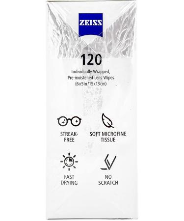 ZEISS Lens Cleaning Wipes - 120 Pre-Moistened Individually Wrapped Wipes for Coated Glass on Binoculars, Glasses, Sunglasses, Camera Lenses, and Scopes - Buy Online on GoSupps.com
