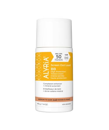Alyria High Protection BB Tinted Cream SPF 50 Medium to Dark - Broad Spectrum Mineral Sunscreen with Ectoin & Vitamin E - Vegan Talc-Free Paraben-Free - (Shade 440)