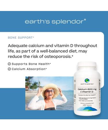 Earth's Splendor Bone Health Support - Calcium & Vitamin D Dietary Supplement for Men & Women - 600mg Calcium, 120 Tablets - Buy Online on GoSupps.com