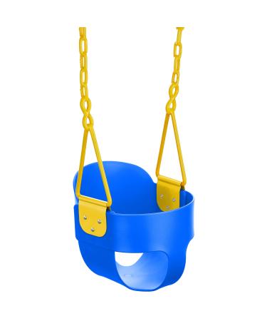 Deluxe High Back Full Bucket Toddler Swing with Exclusive Chain & Triangle Dip Pinch Protection and Carabiners for Easy Install - Blue - Squirrel Products