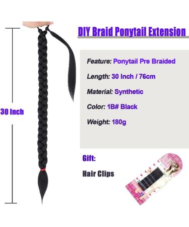 Leeven 30 Inch Braided Ponytail Extension Synthetic Natural Black Hair Piece 1B# - Pack of 1 - Buy Online on GoSupps.com