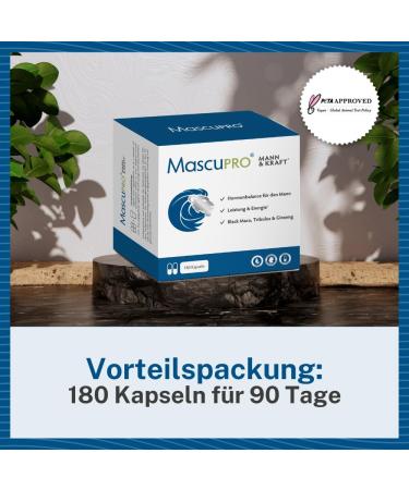 Mascupro Mann & Kraft: 20:1 Black Maca Tribulus Cordyceps & Zinc - 60 Capsules for Energy Performance & Hormone Balance | Shop Internationally - Buy Online on GoSupps.com