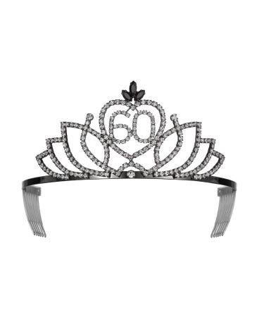 YZHSTONE Women 60th Birthday Queen Tiaras Crown Black Metal Rhinestone Crystal Princess Female 60 Birthday Costume Prom Queen Crown Tiaras 2.5 Tall Black 60th Birthday