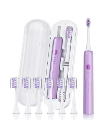 SARMOCARE Sonic Electric Toothbrush with 6 Replacement Heads and Premium Travel Case 4 Modes Rechargeable Power Toothbrush Purple M300