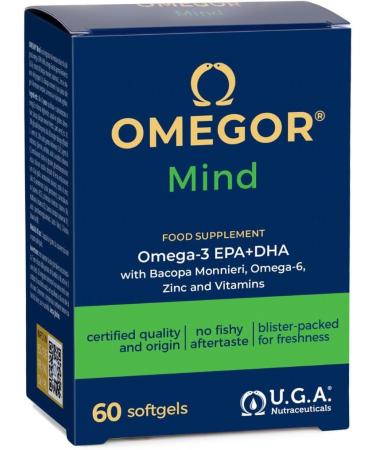 OMEGOR Mind | Supplement for memory and cognitive functions | With Omega 3 DHA and Bacopa Monnieri extract borage oil zinc and B vitamins | Molecular distillation TG form |