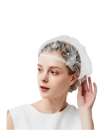 Disposable Shower Caps 100 Pcs Multi-Functional Thickening Elastic Plastic Bath Cap Waterproof Clear Average Size Hair Bath Caps for Women and Men Spa Hotel Hair Salon Home Portable Travel Use