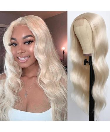Jolitime Hair Blonde Synthetic No Lace Wig Platinum Blonde Middle Part Long Body Wave Synthetic Small Edge Lace Front Wig Natural Hairline Heat Resistant Fiber Hair Replacement Wig for Women Blonde platinum