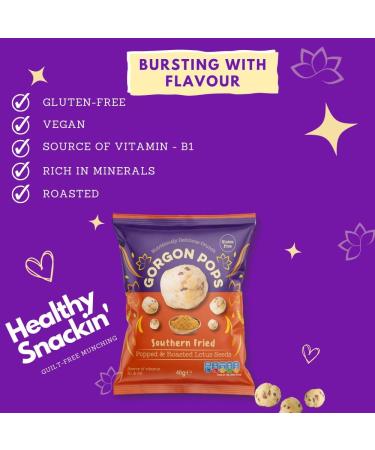 GORGON POPS - Southern Fried Flavoured Roasted Popped Lotus Seeds | 6 X 46g | 100% Gluten Free Vegan Healthy Snacks (Pack of 6) - Buy Online on GoSupps.com