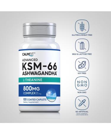 Piping Rock KSM-66 Ashwagandha L-Theanine Supplement | 800mg | 100 Caplets | Advanced Complex Root Extract | Vegan Non-GMO Gluten Free - Buy Online on GoSupps.com