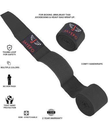 Jayefo Sports Hand Wraps 180 Inches - Boxing Inner Gloves for Men & Women - MMA Kickboxing Muay Thai - Pair in BLACK - Buy Online on GoSupps.com