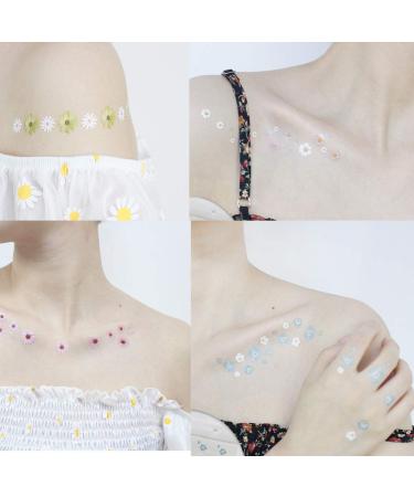 Daisy Flower Temporary Tattoos - 12 Summer Stickers for Women and Girls | Body Art for Arm, Shoulder, Wrist, and Face - Buy Online on GoSupps.com