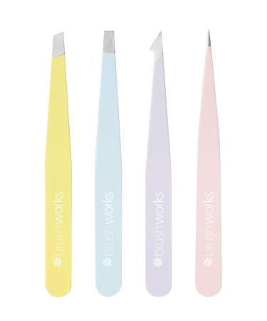 Brushworks HD 4 Piece Combination Tweezer Set - Mixed | Precision Tweezers for Professional Grooming - Buy Online on GoSupps.com