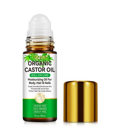 ISUNRISE Castor Oil Roll On for Belly Face Under Eyes Body Skin and Hair - 100% Pure Hexane Free Cold Pressed Organic Castor Oil Roller Easy Application and Absorb - 1fl.oz