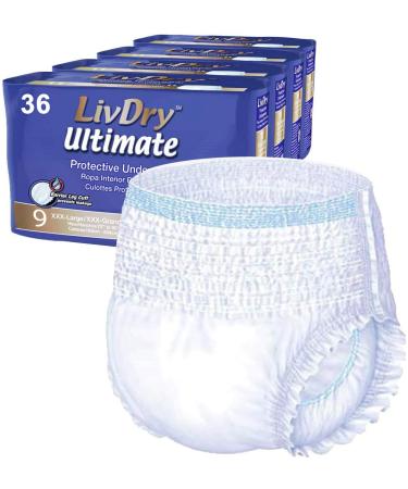 LivDry Ultimate Adult Incontinence Underwear, High Absorbency, Leak Cuff Protection (XXX-Large (36 Count)) 3X-Large (36 Count)