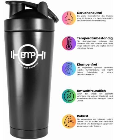 Buy BMP Fitness Stainless Steel Protein Shaker 750ml - Sustainable Metal Bottle with Spiral Ball (Black) | International Shipping Available - Buy Online on GoSupps.com