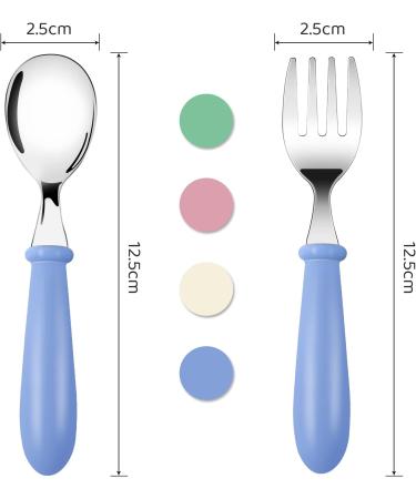 Bomtop Baby Fork and Spoon Set - Stainless Steel 8pcs Children's Cutlery for Toddlers - Includes 4 Forks & 4 Dinner Spoons in Green, Blue, Pink, White - Kids Feeding and Weaning Utensils - Buy Online on GoSupps.com