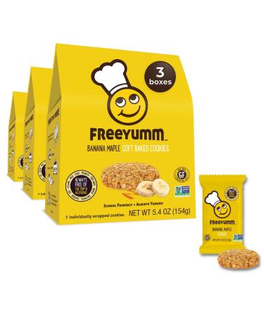 FreeYumm - Banana Maple Soft Baked Cookies - Plant Based with Real Fruit - Allergy Friendly Snacks - Gluten Free - Safe for School - 21 Individually Wrapped Cookies