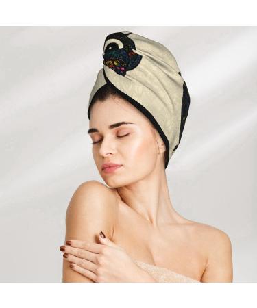 Quick-Dry Hair Towel Wrap with Button - Mandala Owl Towel Turban for Effortless Hair Drying - Buy Online on GoSupps.com