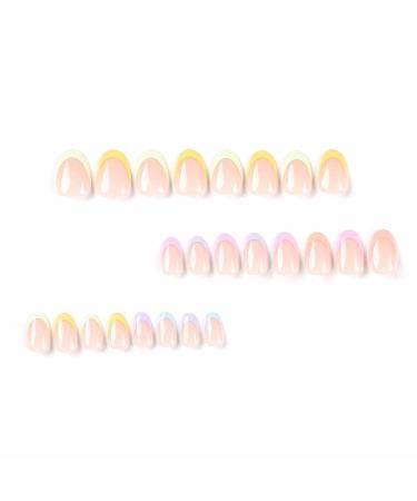 Buy MISUD Short Round Press On Nails - Colorful French Tip Acrylics | 24 Pcs Glossy Summer Artificial Nails - International Shipping Available - Buy Online on GoSupps.com