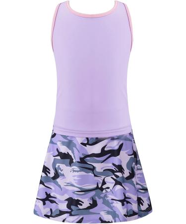 Girls Camouflage Purple Golf Tennis Dress Set with Racerback Tank Top | TiaoBug Kids Sport Skort Outfit - Size 6 - Buy Online on GoSupps.com