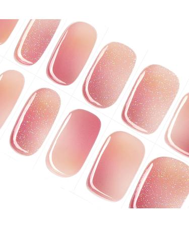 Danni & Toni Half hardened gel nail films (Sunset Breeze) light pink and white gradation glitter ombre glossy gel nail semi-hardened nail film nail ticker wraps 28 sticker sunset breeze-de2 - Buy Online on GoSupps.com