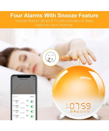 Ghustar Lichtwecker Wake Up Light - Daylight Alarm Clock with Sunrise & Sunset 7 Colors 2 Alarms 7 Natural Sounds FM Radio 20 Brightness Levels Ideal LED Night Light for Adults - Buy Online on GoSupps.com