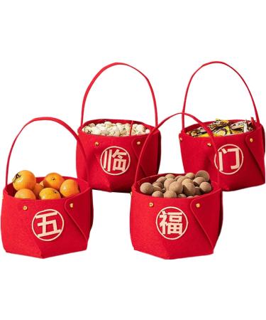 New Year Candy Basket Festive Countertop Fruit Basket Non-Woven Fabric Candy Basket Candy Tray for Home Kitchen New Year Five Blessings - Buy Online on GoSupps.com