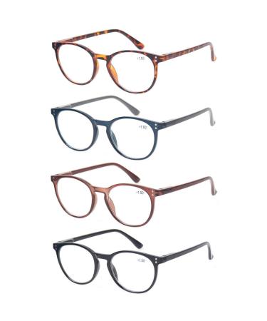 Kerecsen 4 pieces retro round reading glasses men women feather hinges light quality readers +2.0 magnification 4-pack different colors.