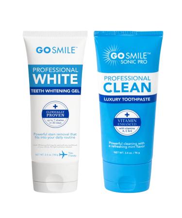 GO SMILE Professional Teeth Whitening Gel (3.4 oz) & Luxury Whitening Vitamin Enhanced Toothpaste (3.4 oz) - Travel Size Tooth Enamel Whitener & Stain Remover  No Added Sensitivity - Refreshing Mint