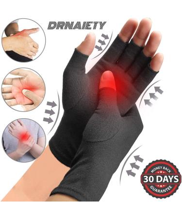 RNAIETY Compression Gloves - 2 Pairs for Arthritis & Carpal Tunnel Relief | Moisture-Wicking Fingerless Design, Black - Buy Online on GoSupps.com