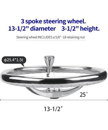 316 Stainless Steel Boat Steering Wheel 13-1/2 Dia with Turning Knob - Fits Seastar & Verado | 5/8-18 Nut Included - Buy Online on GoSupps.com