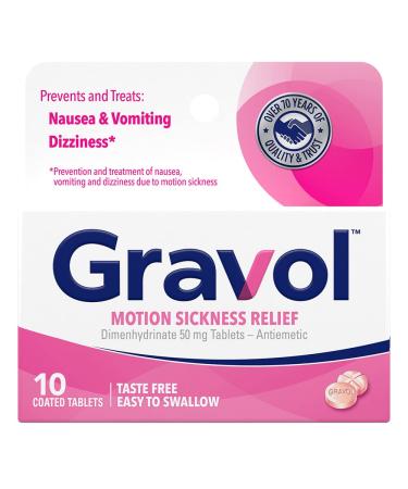 Gravol Coated Tablets 50mg for Motion Sickness Prevention and Relief 10ct