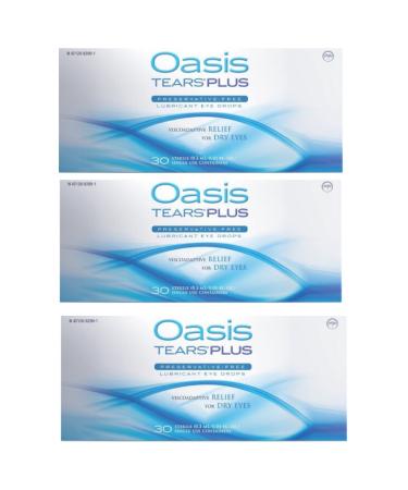 Oasis Tears Plus Lubricant Eye Drops Relief for Dry Eyes, 30 Count Box Sterile Disposable Containers (Pack of 3)