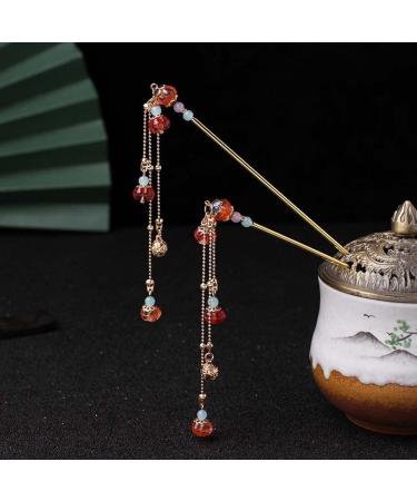 Retro Flower Hair Stick - Chinese Hanfu Style Hairpin with Pearl Tassel and Crystal Bead - Gold Hair Accessories - Buy Online on GoSupps.com