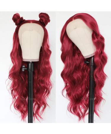 QD-Tizer Burgundy Red Lace Front Wig - Long Wavy Heat Resistant Synthetic Hair for Women - Buy Online on GoSupps.com