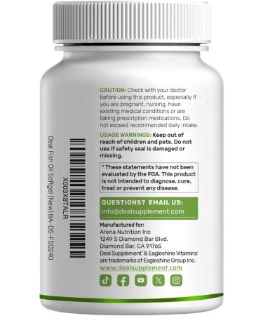 DEAL SUPPLEMENT Omega 3 Fish Oil Supplements 3 000mg Per Serving 240 Softgels EPA 1 200mg + DHA 900mg Burpless Pills Lemon Flavored Wild Caught Brain & Heart Support Mercury Free Non-GMO - Buy Online on GoSupps.com