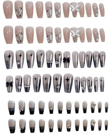 Long Press on Nails French Tip Fake Nails with 3D Butterfly Rhinestones Designs Glossy Full Cover Acrylic Nails for Women styles 1 - Buy Online on GoSupps.com