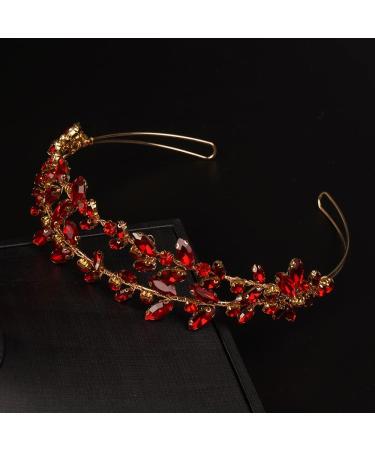 JWICOS Crystal Wedding Headband Tiara Bridal Rhinestone Headpiece Wedding Hair Accessories Tiara for Women and Girls Red Gold - Buy Online on GoSupps.com