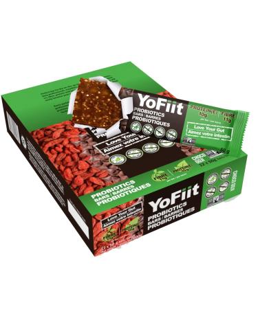 YoFiit Vegan Protein Breakfast Bars - Chocolate Goji - High Fiber Low Sugar Gluten Free Snacks for Adults, Kids with Prebiotics and Probiotics for Healthy Digestion (12 Pack) Goji Chocolate