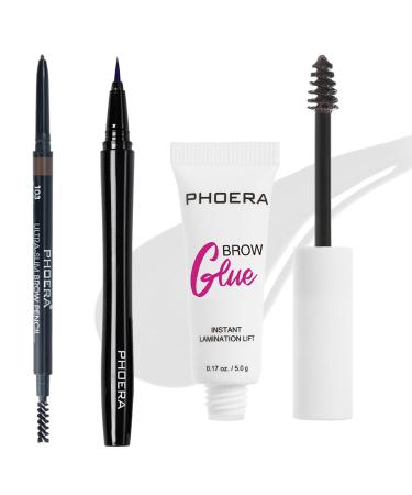 PHOERA Eye Makeup Kit Include Eyebrow Pencil Eyeliner and Eyebrow Gel Clear Ultra-Fine Mechanical Eyebrow Pen Clear Eyebrow Shaping Wax (103#Dark Brown)