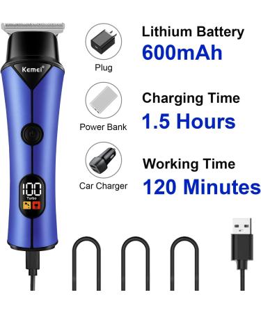 KEMEI EMEI Blue Hair Clippers for Men Electric Cordless Clippers for Hair Cutting Professional Barber Clippers USB Rechargeable Wireless Haircut Clippers km-641 - Buy Online on GoSupps.com