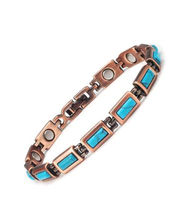 Copper Bracelets for Women 7.48inch Adjustable Blue Turquoise Magnetic Fashion Jewelry Present (0170)