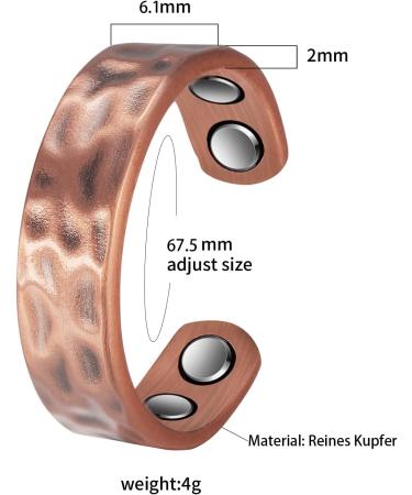 Handcrafted Hammered Design Copper Ring for Men & Women | Adjustable Vintage Pure Copper Magnetic Health Energy Wedding Band | Open Cuff Finger Ring - Buy Online on GoSupps.com