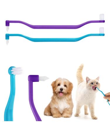 2 pieces of cat toothbrushes double -sided cat tooth cleaning brush with microbe brush head and curved handle deep cleaning for kittens cat carcass Accessories (blue purple)