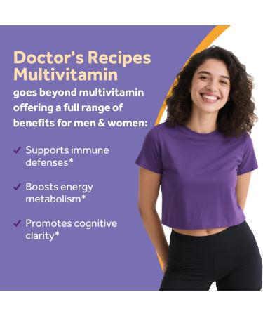 Doctor's Recipes Multivitamin for Women & Men Immune Energy & Brain Health Support Vitamin A C D3 E B6 B12 Folic Acid Iron Zinc Copper Selenium & Iodine No Gluten Non-GMO 180 Tablets - Buy Online on GoSupps.com