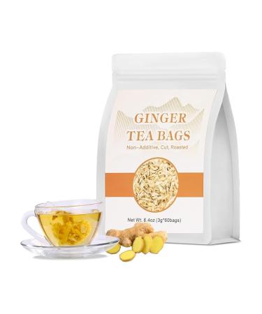 Organic Ginger Root Tea Bags - 60 Bags/6.4 Oz Caffeine Free, 100% Naturally Pure Ginger No Additives, Non-GMO