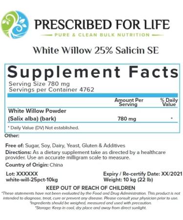 White Willow Powder 3:1 - Pure Salix Alba Extract - Natural Comfort & Ease - Gluten Free Vegan Non-GMO (2 kg / 4.4 lb) - International Shipping Available - Buy Online on GoSupps.com