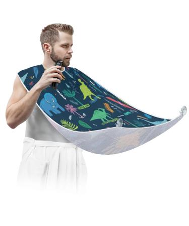 Beard Bib Apron Beard Bib Hair Catcher for Men Shaving and Trimming Non-Stick Waterproof Beard Cape Grooming Cloth Colorful Dinosaurs Paint